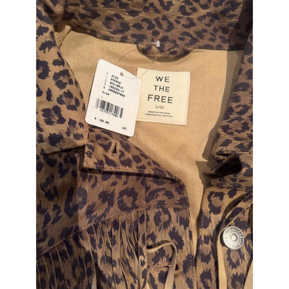 NWT Free People We the Free Leopard Print Fringe Vegan Suede Shirt Jacket L - Picture 6 of 7